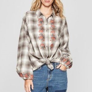 Knox Rose Plaid Embroidered Boho Top